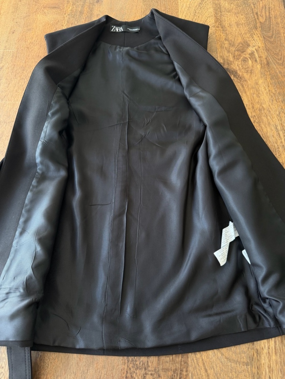 Zara Black Belted Longline Vest Cotton Blend Patch Pockets Small - Picture 8 of 13